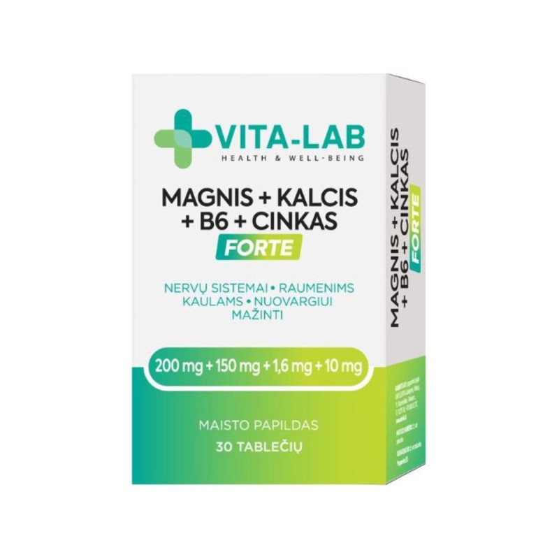 Vita-Lab Magneesium + kaltsium+ B6+ tsink forte tabletid 0,9g N30